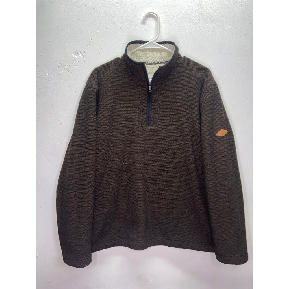 Orvis Mens Brown Sherpa Lined Quarter Zip Pullover Sweater Textured Knit Size M